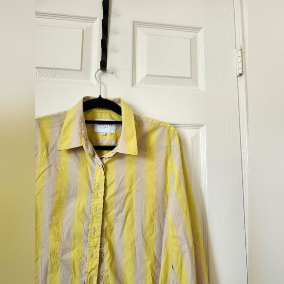 The Shirt by Rochelle Behrens Yellow Cream Striped Button Down Shirt M - Picture 4 of 7